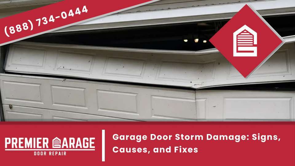 Garage door storm damage inspection on a storm damaged garage door with hurricane bracing to reinforce the door.